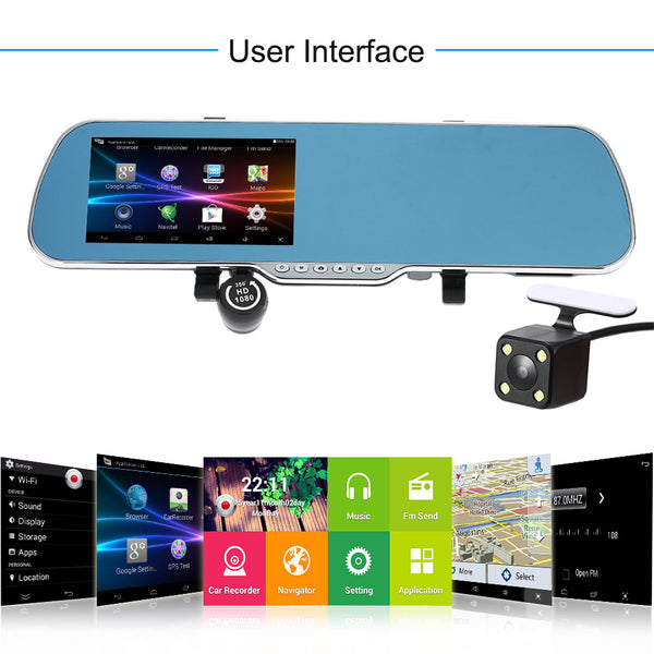 5" Android GPS Navigation Car Rearview Mirror DVR Dual Lens Front Rear 1080P 720P Camera Recorder with Night Vision for Cars
