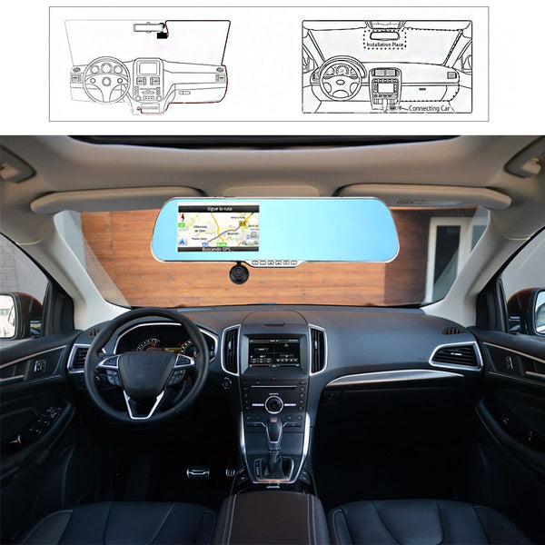1080P Car Camera Recorder 5" Android Smart System GPS Navigation Rearview Mirror DVR Dual Lens Front Rear Detection Night Vision