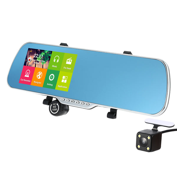 5" Android 4.4 Smart System GPS Navigation Car Rearview Mirror DVR Dual Lens Front Rear 1080P Camera Recorder with G-sensor