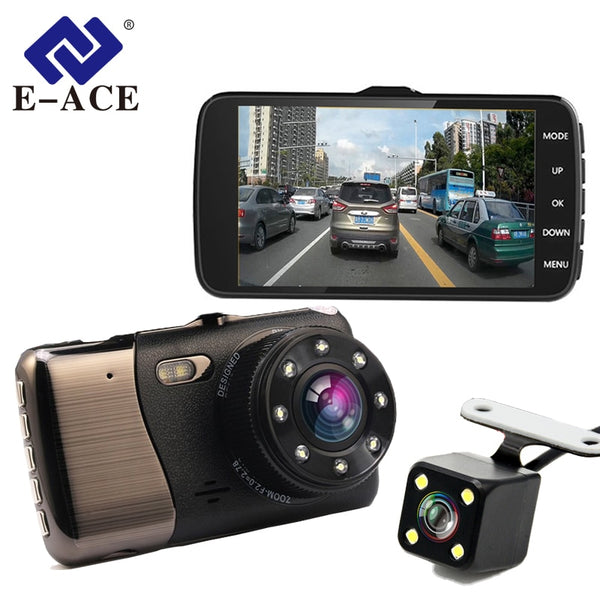 E-ACE 4.0" Car DVR Camera Dual Lens With LDWS ADAS Rear View Support Front Car Distance Warning Full HD 1080P Car Dvrs Dashcam