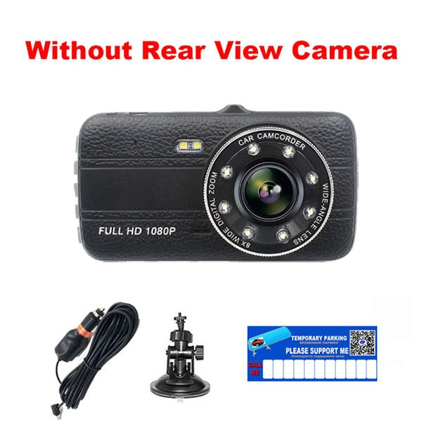 E-ACE Car Dvr With Rearview Camara 4.0 Inch IPS Screen Video Recorder Full HD 1080P Car Registrator 8 Led Lights Auto Dash Cam