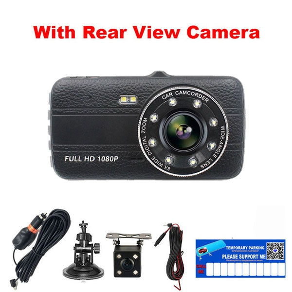 E-ACE Car Dvr With Rearview Camara 4.0 Inch IPS Screen Video Recorder Full HD 1080P Car Registrator 8 Led Lights Auto Dash Cam