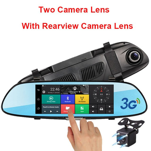 E-ACE 3G 7" Touch Car DVR Camera GPS Bluetooth Dual Lens Rearview Mirror Android 5.0 Video Recorder Full HD 1080P Auto Dash Cam