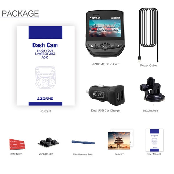 AZDOME A305 Car DVR WiFi Novatek 96658 Full HD1080P Car Camera 2.45inch IPS G-Sensor Car Video Recorder Dash Cam