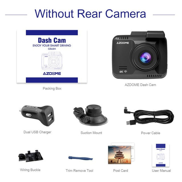 Azdome GS63H Dual Lens WiFi Car DVR Recorder Novatek 96660 Camera Built in GPS Camcorder 4K 2880x2160P Dash Cam Night Vision