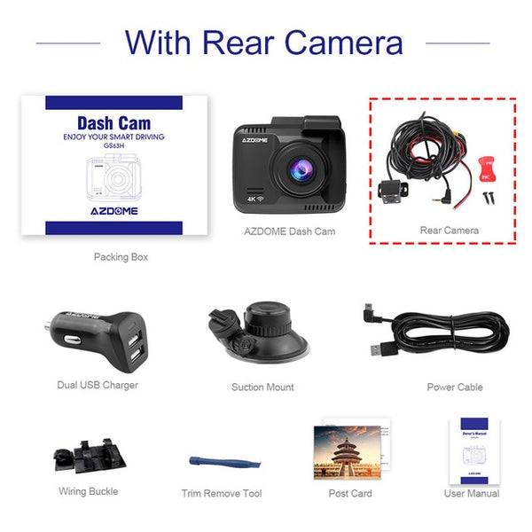 Azdome GS63H Dual Lens WiFi Car DVR Recorder Novatek 96660 Camera Built in GPS Camcorder 4K 2880x2160P Dash Cam Night Vision