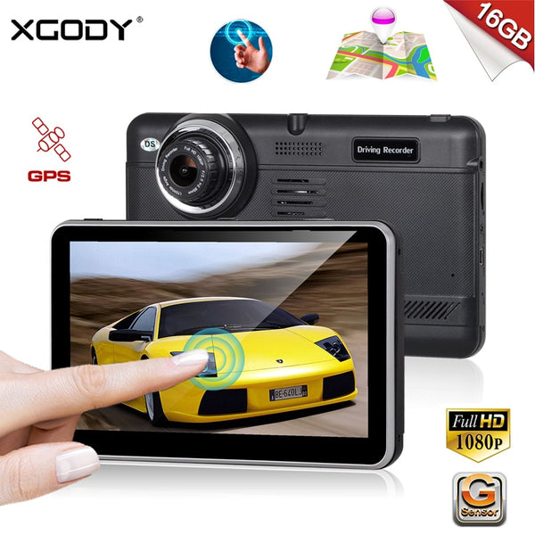 XGODY 7" Car DVR Camera Recorder GPS Navigation Android 4.4 Quad Core 512MB RAM 16GB ROM D6 Dash Cam Full HD 1080P WiFi Free Map