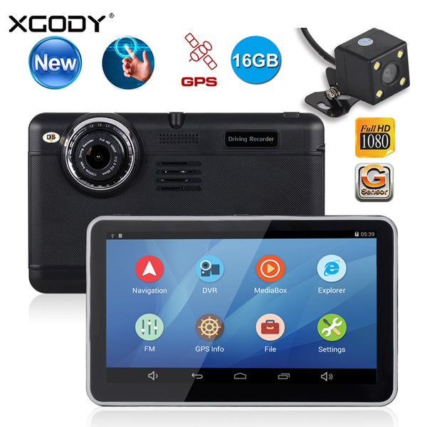 XGODY D6 7 Inch Car DVR Dual Lens GPS Navigation With Rearview Mirror Camera 1920x1080 Android 4.4 Video Recorder Dash Cam WiFi
