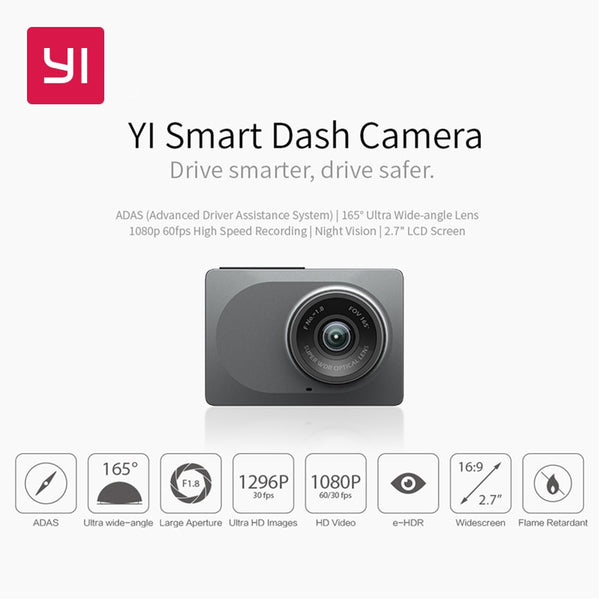 YI Smart Dash Camera Video Recorder WiFi Full HD Car DVR Cam Night Vision 1080P 2.7" 165 Degree 60fps Camera For Car Recording