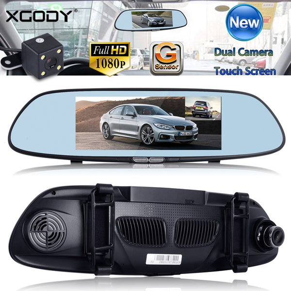 XGODY 7" Touch Screen Car DVR Rear Mirror 1080P Dash Camera Auto DVRs Dual Lens Video Recorder Night Vision Dash Cam Dashcam