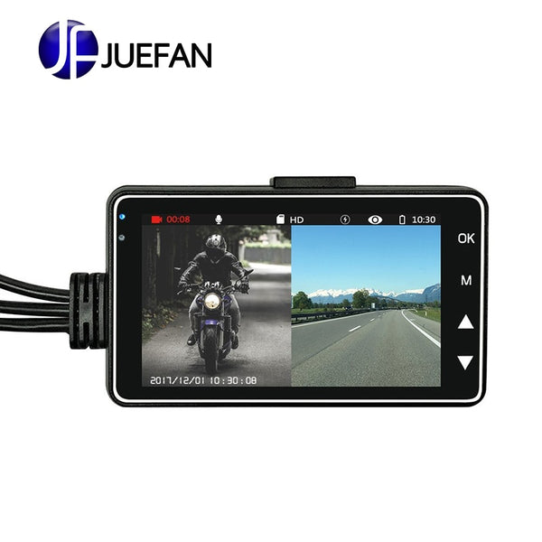 JUEFAN Full HD 720P Camera Separation Dual Lens 140 Degree Angle 3.0 inch Dash cam Motorcycle Recorder DVR