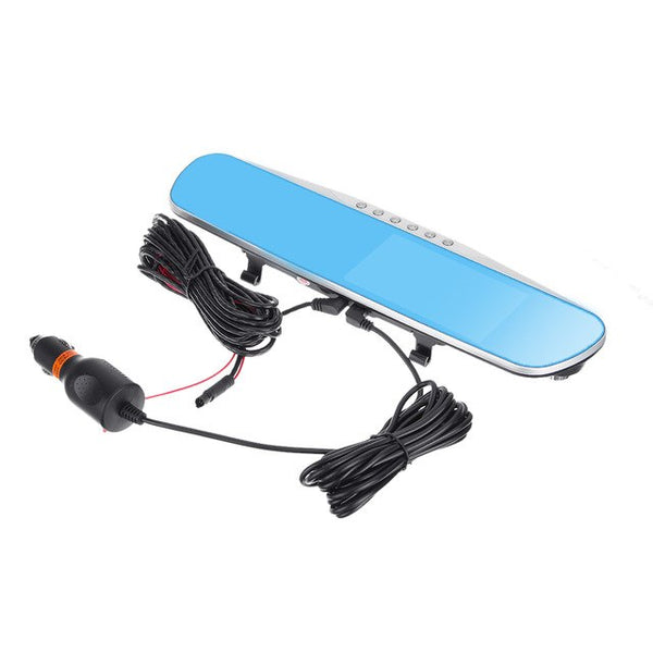 4.3" TFT LCD Car DVR Dual Lens Blue Mirror Monitor Dash Cam Video Recorder Camcorder + Rearview Camera IR Night Vision