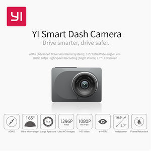YI Smart Dash Camera International Version WiFi Night Vision HD 1080P 2.7" 165 degree 60fps ADAS Safe Reminder Dashboard Camera