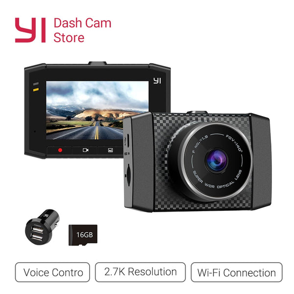 YI Ultra Dash Camera Recorder With 16G Card 140 Wide Angle Resolution Car DVR  Dash Cam Voice Control sensor 2.7-inch Widescreen