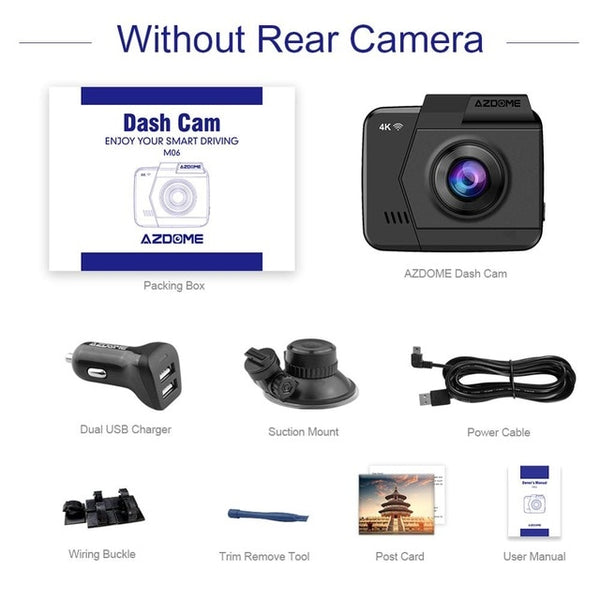 AZDOME M06 Hidden 4K 2160P WiFi Car DVRs Recorder Dash Cam Dual Lens Vehicle Rear Camera Built in GPS WDR Night Vision Dashcam