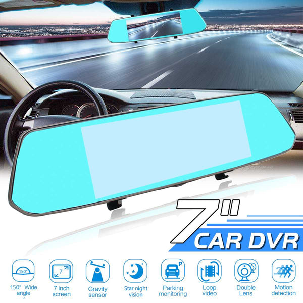 7 inch Full HD 1080P Touchscreen Car DVR Dual Lens Video Recorder Auto Registrator Dash Cam Blue Mirror Reversing Camera