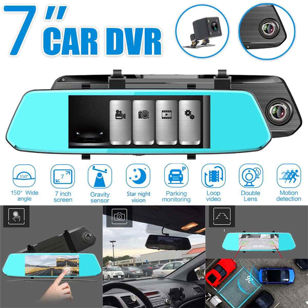7 inch Full HD 1080P Dual Lens Car DVR Digital Video Recorder G-sensor Auto Registrator Dash Cam + Rearview Backup Cameras