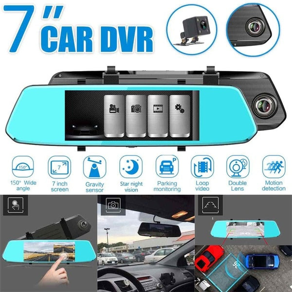 7 inch Full HD 1080P Dual Lens Car DVR Digital Video Recorder G-sensor Auto Registrator Dash Cam + Rearview Backup Cameras