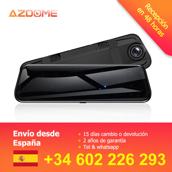 AZDOME PG02 10" Mirror Dash Cam Streaming Media Full-Screen Touching Dual Lens Night Vision 1080P Front 720P Backup Car DVR