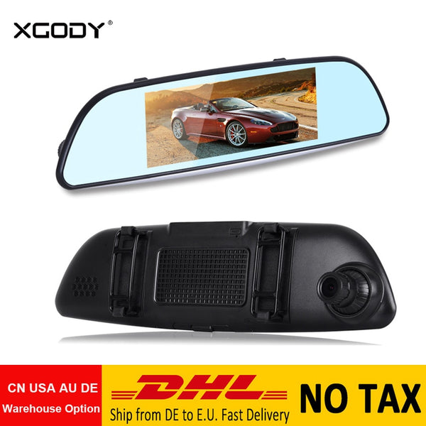 Xgody 7'' Dash Cam Car Dvr Touch Screen Rear View Camera Double Lens Video Recorder Dashcam Mirror