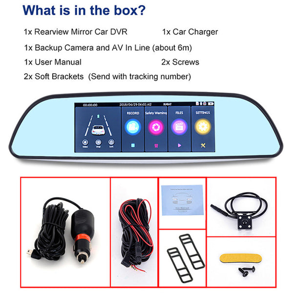 Xgody 7'' Dash Cam Car Dvr Touch Screen Rear View Camera Double Lens Video Recorder Dashcam Mirror